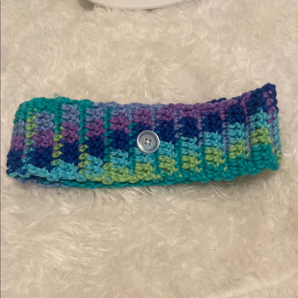 Handcrafted Multicolor Knitted Headband with Button